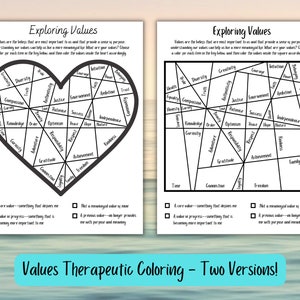 Values Coloring Worksheets, Therapy Tool, Self-Help Resource, Printable, Counselling Template, Mental Wellness Tool, Social Work Printable