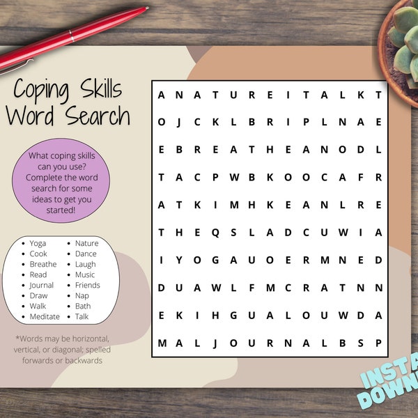 Coping Skills Word Search - Etsy