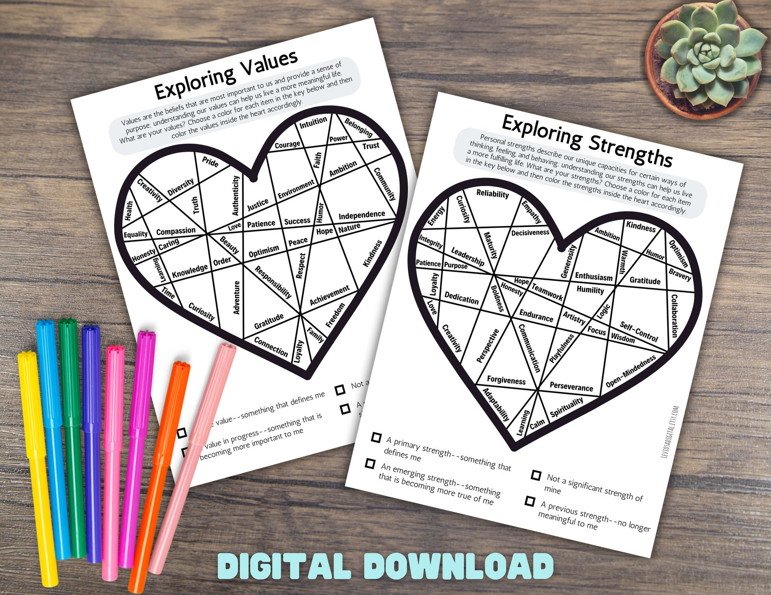 Values Exercise Coloring Values and Strengths Coloring Worksheets, Therapy Tool, Therapy ...