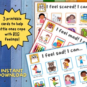 Tarjetas de afrontamiento de emociones para niños pequeños y niños pequeños, herramientas para padres, hoja de trabajo infantil, emociones de niños pequeños, rincón de calma, socioemocional, ira