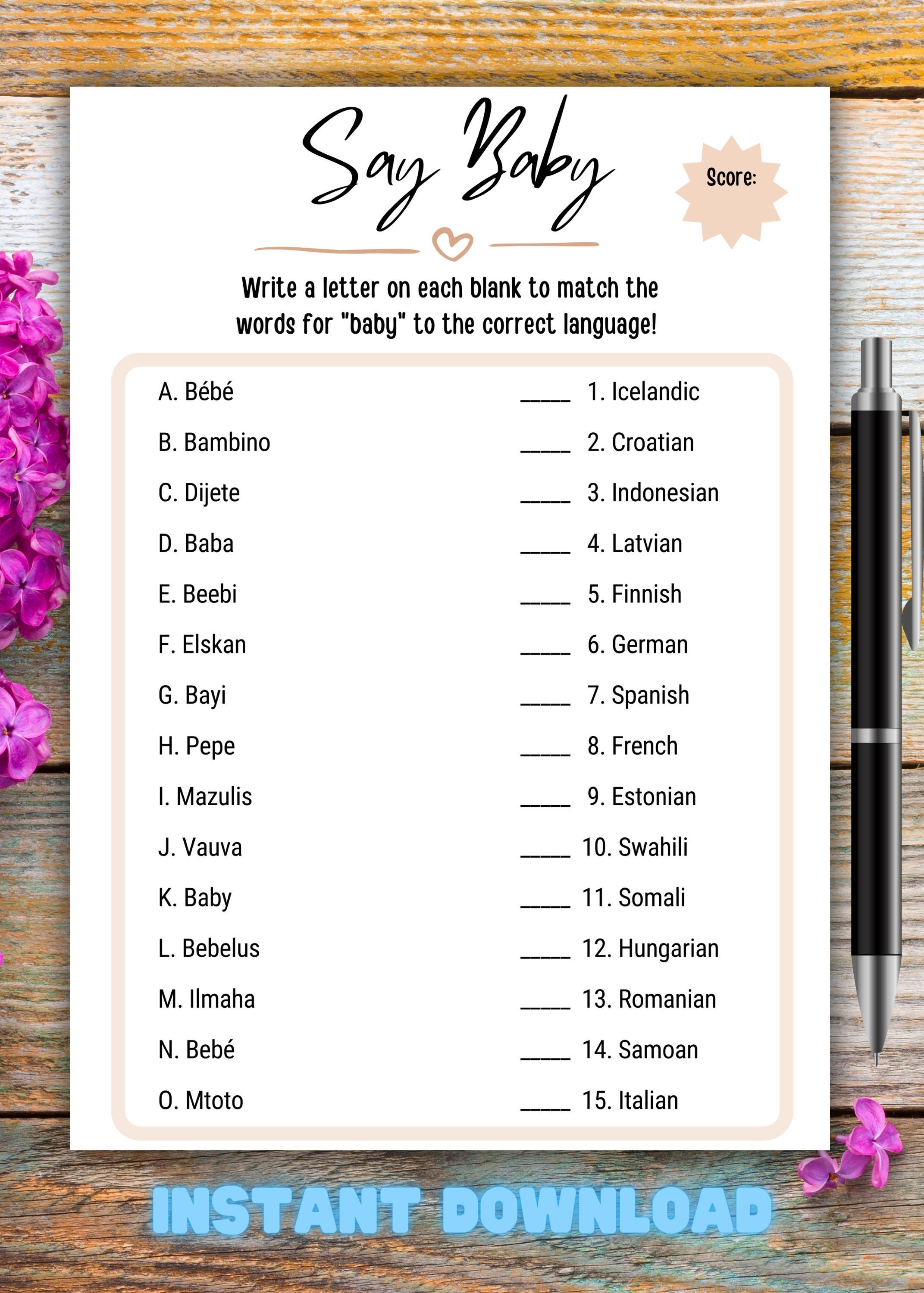 Say Baby Baby Shower Game Modern Baby Shower Game Instant Etsy