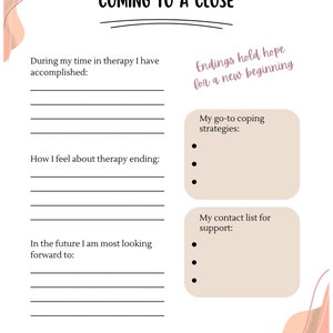 Therapy Termination Worksheet, Instant Download, Counselling Template ...