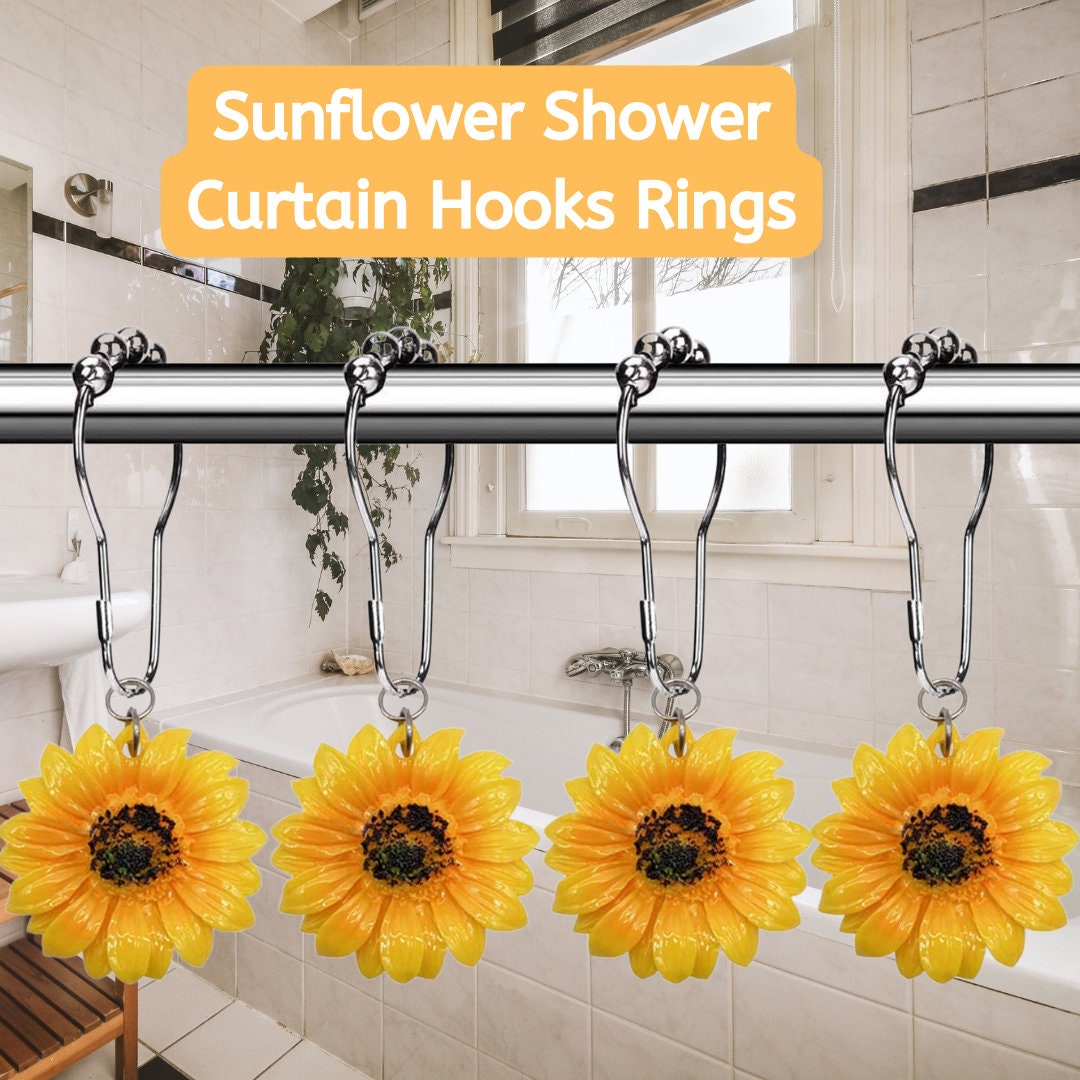 12 PCS Sunflower Shower Curtain Hooks Rings Yellow Flowers Etsy