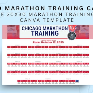 Calendario de entrenamiento para el Maratón de Chicago / Programa de entrenamiento imprimible de 20x30 / Plan de 19 semanas / Plantilla de Canva / Plan de entrenamiento de 4 a 6 días
