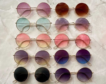 Round Circle Sunglasses, Pastel Ombre Sunglasses, Unisex Mens Sunglasses, Party Rave Sunglasses, Hippie Sunglasses, Retro 90s Sunglasses