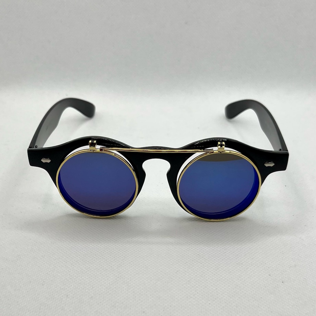 Blue Tinted Round Circle Sunglasses Men's Unisex Etsy