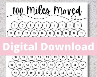 100 Miles Moved / 100 Mile Tracker / Exercise Tracker / Running Tracker / Biking Tracker / Walking Tracker /  Hiking Tracker