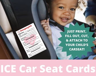 ICE Car Seat Child Info Cards / Emergency Info Car Seat Cards / Child Car Seat Tag / Car Seat ID