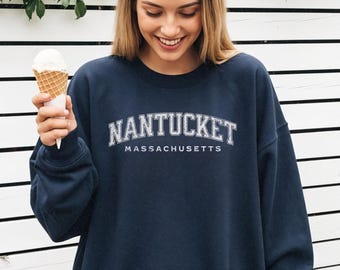 Nantucket Massachusetts Crewneck Sweatshirt with Vintage Distressed Font