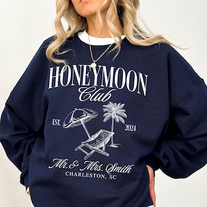 Custom Honeymoon Sweatshirt, Just Married Pullover, Personalized Bridal Gift, Wife Shirt, Bridal Shower Gift, Engagement Gift, Wife Crewneck
