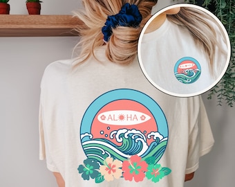 Surfer Graphic Shirt, Hibiscus Flower Shirt, Ocean T-Shirt, Comfort Colors Shirt, Aloha Shirt, Floral Tee, Summer Shirt, Girls Oversized Tee
