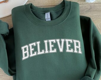 Believer Crewneck Christian Sweatshirt with Varsity Font