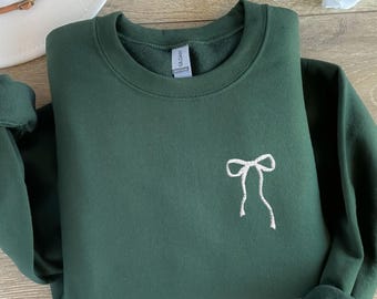 Embroidered Coquette Sweatshirt, Embroidered Crewneck, Preppy Clothes, Girly Gift, Bow Sweatshirt Birthday Gift, Classy Coquette Apparel