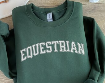 Equestrian Crewneck Sweatshirt with Preppy Varsity Font