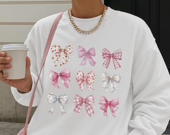 Pink Coquette Bow Sweatshirt, Girly Ribbon Sweater, Aesthetic Sweatshirt, Girl's Gift, Cozy Girls Sweatshirt, Trendy Bow Shirt, Pink Sweater