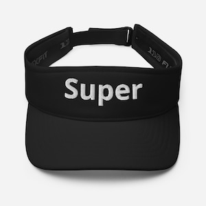May include: Black visor with a white embroidered "Super" text.