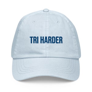 Tri Harder Triathlon Pastel hat , Triathlon Hat . Gift for triathlon & marathon participants . Gift for runners , cyclists , and swimmers.