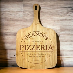Laser Engraved Bamboo Pizza Peel, Laser Engraved Pizza Peel, Custom Cutting Board, Personalized, Kitchen Decor, Pizza Party, Movie Night