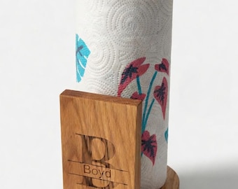 Rustic Red Oak Paper Towel Holder,Handmade Gift,Personalized Paper Towel Holder,Laser Engraved Gift,Mother's Day gift, Custom,New Home