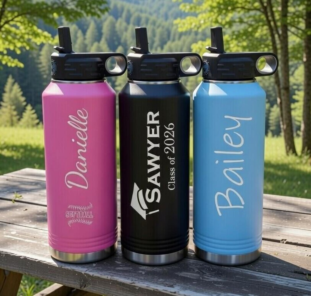 Laser Engraved Water Bottle With Straw: Personalized Flip Top - Etsy
