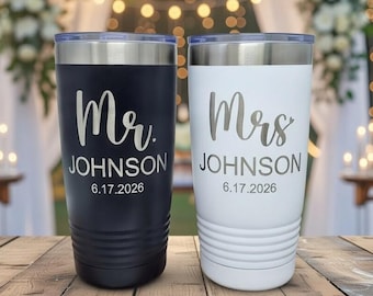 Mr. and Mrs. Tumbler Gift Set. Laser Engraved, Custom, Personalized, 20 oz, Wedding Gift, Bride and Groom, Anniversary Gift, His and Hers