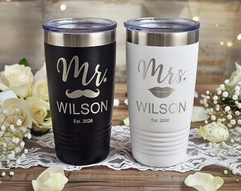 Mr. and Mrs. Tumbler Gift Set. Laser Engraved, Custom, Personalized, 20 oz, Wedding Gift, Bride and Groom, Anniversary Gift, His and Hers