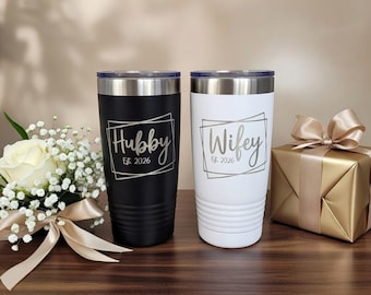 Mr. and Mrs. Tumbler Gift Set. Laser Engraved, Custom, Personalized, 20 oz, Wedding Gift, Bride and Groom, Anniversary Gift, His and Hers