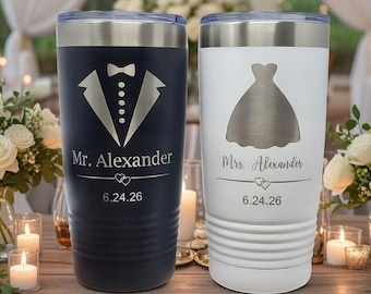 Mr. and Mrs. Tumbler Gift Set. Laser Engraved, Custom, Personalized, 20 oz, Wedding Gift, Bride and Groom, Anniversary Gift, His and Hers