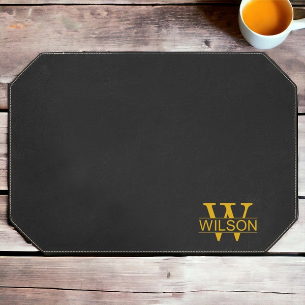 Vegan Leather Place Mat, Laser Engraved, Personalized, Custom, Wedding Gift, Anniversary, Table Setting, Housewarming Gift, Table Mats