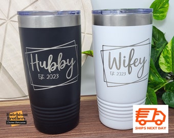 Mr. and Mrs. Tumbler Gift Set. Laser Engraved, Custom, Personalized, 20 oz, Wedding Gift, Bride and Groom, Anniversary Gift, His and Hers