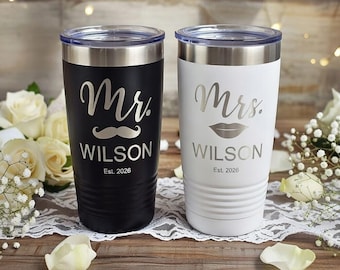 Mr. and Mrs. Tumbler Gift Set. Laser Engraved, Custom, Personalized, 20 oz, Wedding Gift, Bride and Groom, Anniversary Gift, His and Hers