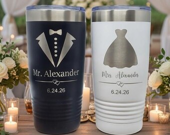 Mr. and Mrs. Tumbler Gift Set. Laser Engraved, Custom, Personalized, 20 oz, Wedding Gift, Bride and Groom, Anniversary Gift, His and Hers