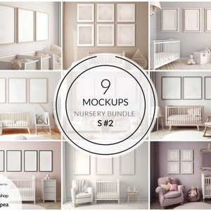 9 Nursery Mockup Frames | Bundle S#2 | PSD | Nursery Frames | Children Room Mockup | Smart Object | Photopea Photoshop Canva