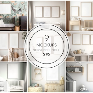 9 Nursery Mockup Frames | Bundle S#5 | PSD | Nursery Frames | Children Room Mockup | Smart Object | Photopea Photoshop Canva