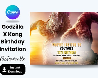 Godzilla X Kong Kids Birthday Party Invite, Godzilla X Kong Invitation, Godzilla X Kong Invite, Birthday Invitations EDITABLE in Canva