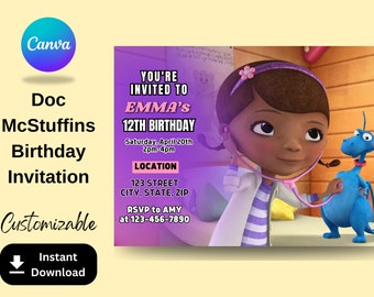 Doc McStuffins Birthday Invite, Birthday Invitation, Doc McStuffins Birthday Invitation, EDITABLE in CANVA