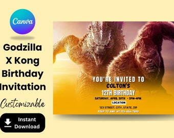 EDITABLE, Godzilla X Kong Birthday Party Invite, Godzilla X Kong Invitation, Godzilla X Kong Invite, Customizable easily in Canva