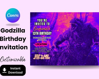 Godzilla Kids Birthday Party Invite, Godzilla Invitation, Godzilla Invite, Birthday  Invitations, Birthday Invites, EDITABLE in Canva