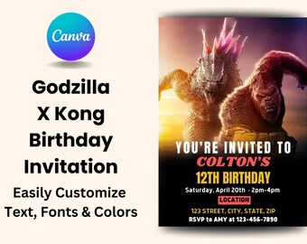 EDITABLE, Godzilla X Kong Birthday Party Invite, Godzilla X Kong Invitation, Godzilla X Kong Invite, Birthday Party Invitations, CANVA