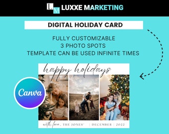 Christmas Photo Card, Holiday Card, Christmas Holiday Photo Card, CUSTOMIZABLE in Canva