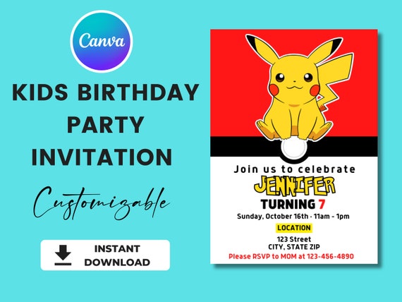 Invito festa di compleanno per bambini Pokemon, invito Pikachu, invito  Pokemon Pikachu, personalizza facilmente in Canva -  Italia
