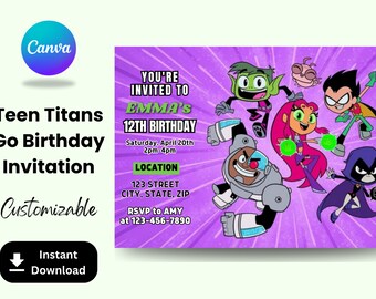 EDITABLE, Teen Titans Go Kids Birthday Party Invite, Teen Titans Go Invitation, Teen Titans Go Invite, Birthday Invitations, CANVA