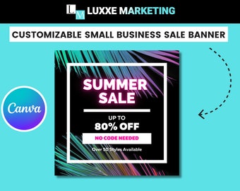 Neon Summer Sale Flyer, Business Sale Flyer, Summer Sale Flyer for email/social media, EASILY customized in Canva.