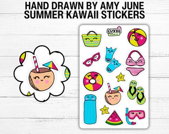 Hand drawn Summer Kawaii Sticker Sheet