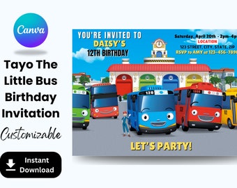 EDITABLE, Tayo The Little Bus Kids Birthday Party Invite, Birthday Invitations, Birthday Invites, Kids Party Invitations, Canva