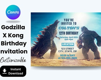 EDITABLE Godzilla X Kong Birthday Party Invite, Godzilla X Kong Invitation, Birthday Invites, Birthday Invitations CUSTOMIZABLE in Canva