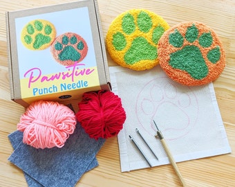 Punch needle kit, coaster DIY, mug rug kit, pet, paw, beginner DIY, gift