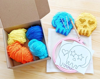 Punch needle kit, skull, coaster DIY, mug rug kit, beginner DIY, gift