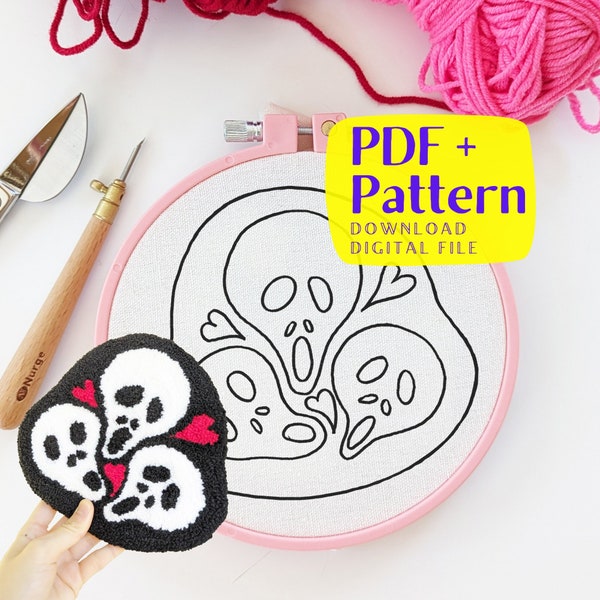 Punch Needle Pattern, PDF Pattern, Skull Art, Punch Needling, Coaster DIY, Yarn Pattern, Yarn Art, Mug rug DIY, Wall art, Home decor