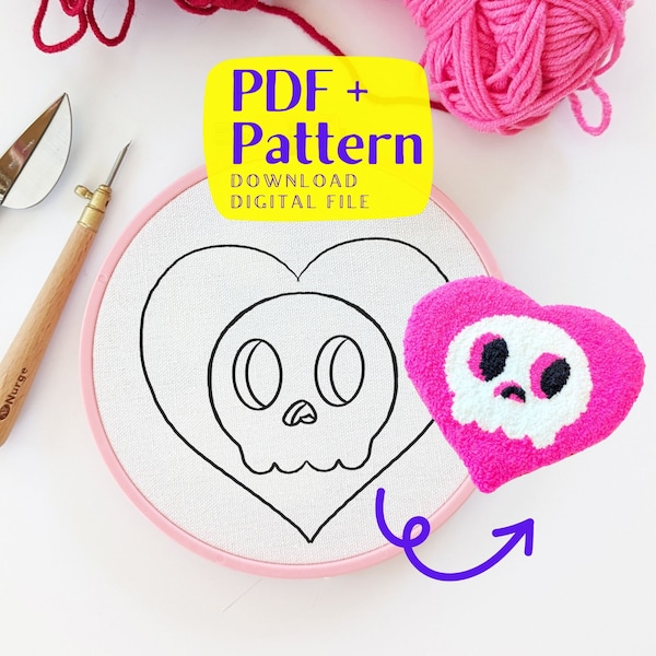 Punch Needle Pattern, PDF Pattern, Skull Art, Punch Needling, Coaster DIY, Yarn Pattern, Yarn Art, Mug rug DIY, Wall art, Home decor